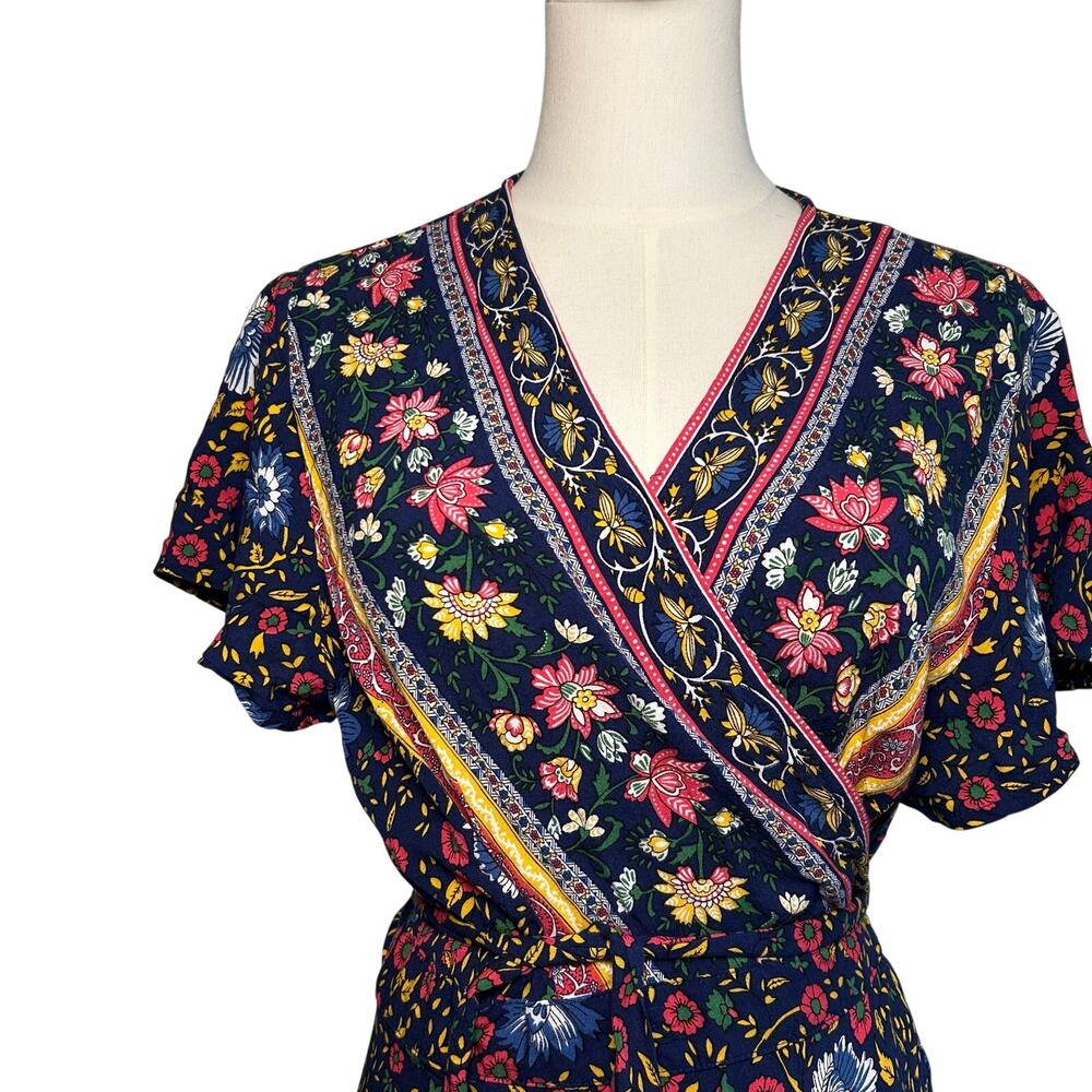Zesica XL Blue Floral Boho Wrap Maxi Dress Cottage Casual Whimsigoth Retro - Picture 9 of 17